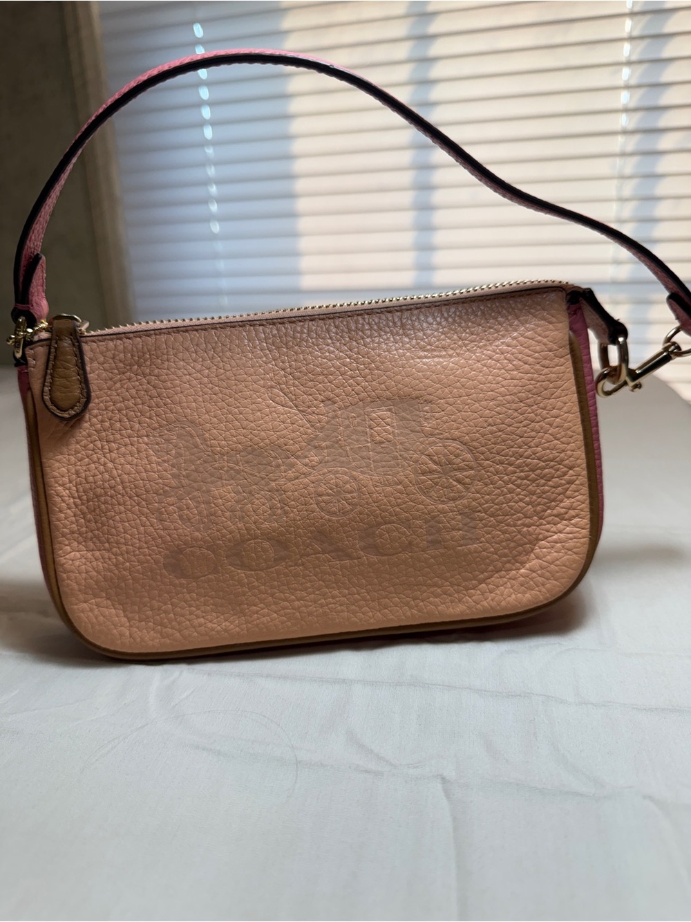 COACH Nolita 19 Pebbled Leather Crossbody in Blush Pink and Rose - Picture 2 of 8